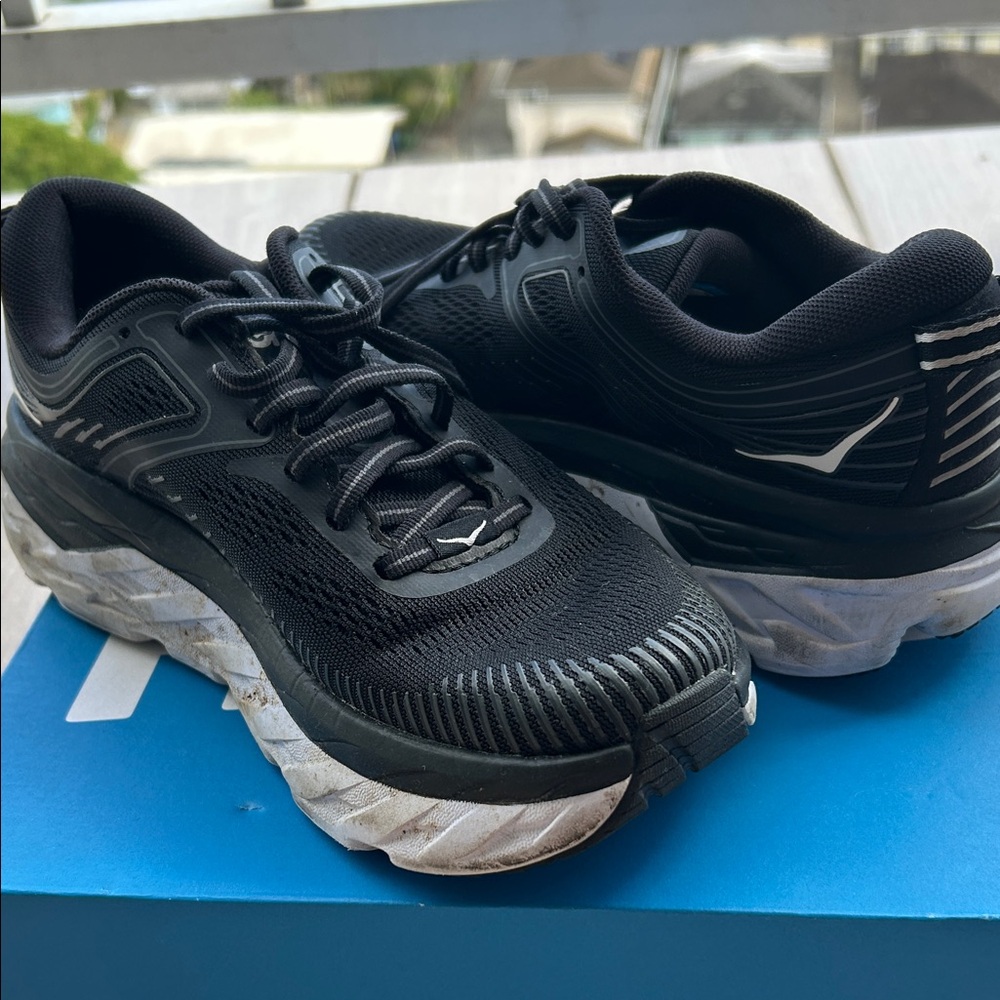 Hoka Black and White Athletic Shoes